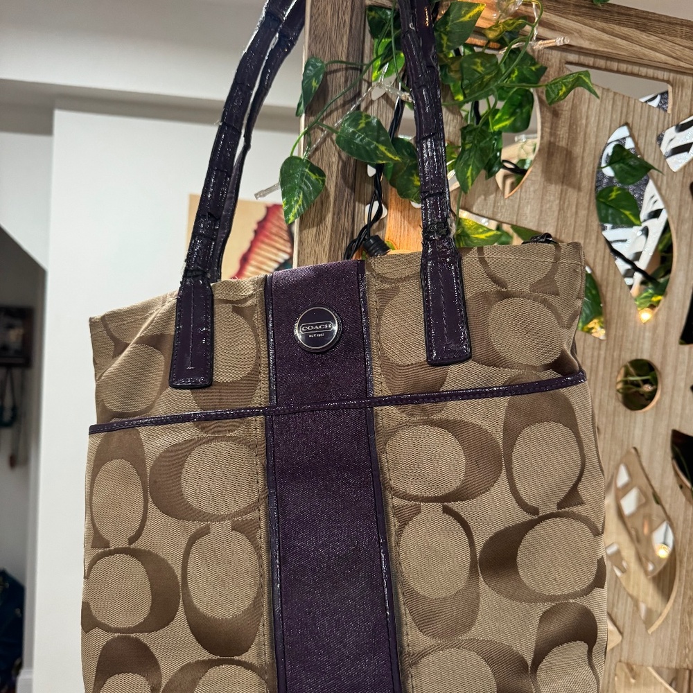 Coach Signature Stripe purple leather No H1392-F25771